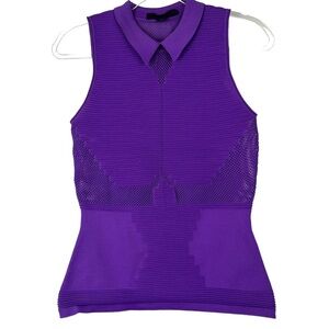 ALEXANDER‎ WANG Sleeveless Mesh Cutout See Through Collared Top Purple Medium